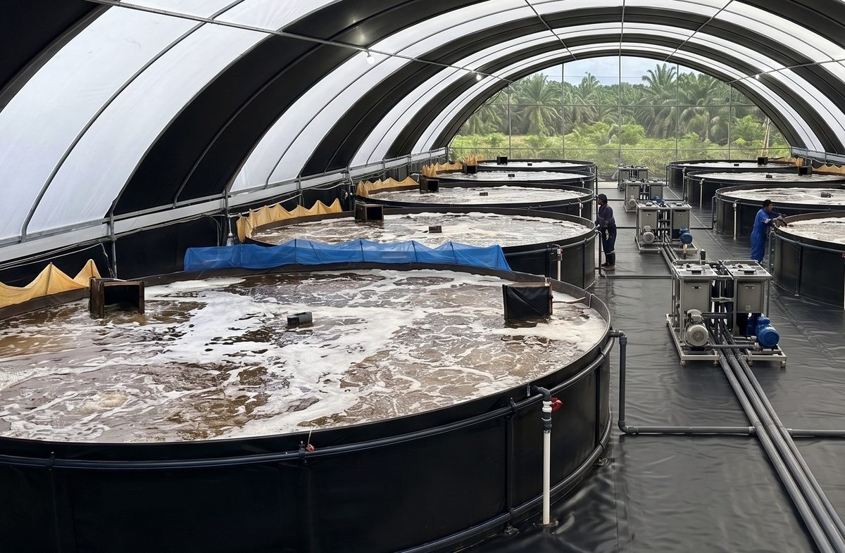 Ipoh indoor RAS round-tank farm, Malaysia